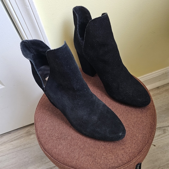 Steve Madden Black Leather Suede Block Ankle Boots Size 8M - Picture 4 of 9